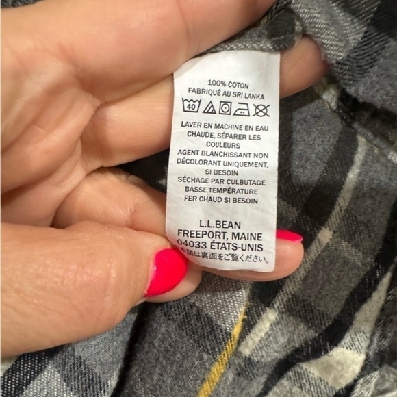 L.L. Bean Men Plaid Flannel 100% Cotton Scotch Button Down Gray Black Medium - Picture 5 of 7